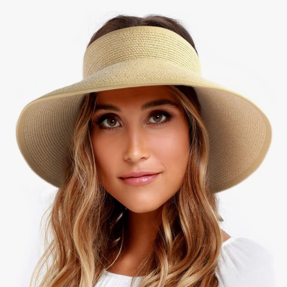 NWT Tan Wide-Brimmed Sun Hat Ponytail